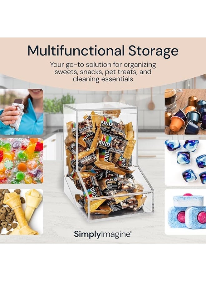 EMAAZZ LLC Clear Acrylic Countertop Snack & Candy Bin – Large Transparent Gravity-Fed Food Dispenser – Elegant Lucite Storage Organizer for Granola Bars, Coffee Pods, and Snacks – Heavy-Duty Retail Display Box with Front Access Lid - Image 2